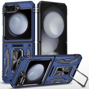 For Samsung Z Flip 6 Utter Tough Metal Ring Movable Camera Window Hybrid Case Cover - Navy blue