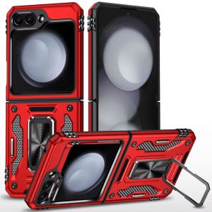 For Samsung Z Flip 6 Utter Tough Metal Ring Movable Camera Window Hybrid Case Cover - Red