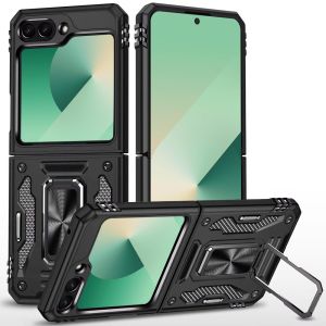 For Samsung Z Flip 7 Utter Tough Metal Ring Movable Camera Window Hybrid Case Cover - Black