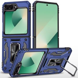 For Samsung Z Flip 7 Utter Tough Metal Ring Movable Camera Window Hybrid Case Cover - Navy blue