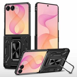 For Samsung Z Flip 8 Utter Tough Metal Ring Movable Camera Window Hybrid Case Cover - Black