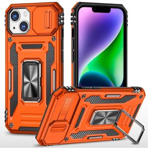 For iPhone 13/14 Utter Tough Metal Ring Movable Camera Window Hybrid Case Cover - Cosmic Orange