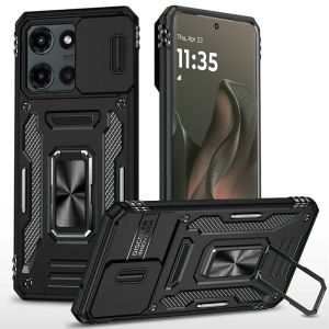For Motorola Edge 2025 Utter Tough Metal Ring Movable Camera Window Hybrid Case Cover - Black