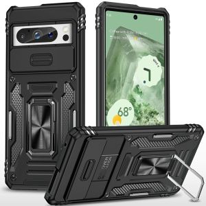 For Google Pixel 9 6.3inch Utter Tough Metal Ring Movable Camera Window Hybrid Case Cover - Black