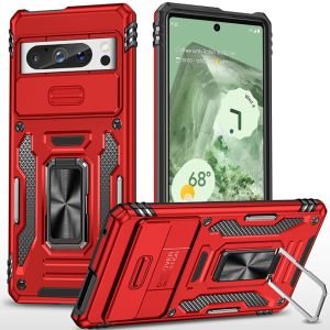 For Google Pixel 9 6.3inch Utter Tough Metal Ring Movable Camera Window Hybrid Case Cover - Red