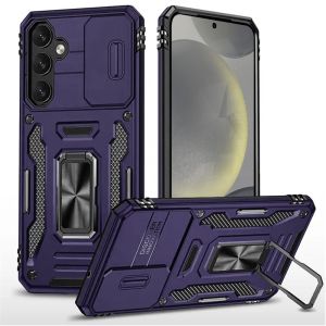 For Samsung S25 Plus Utter Tough Metal Ring Movable Camera Window Hybrid Case Cover - Dark Purple