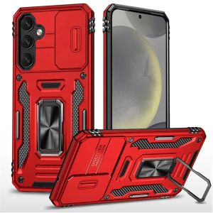 For Samsung S25 Plus Utter Tough Metal Ring Movable Camera Window Hybrid Case Cover - Red