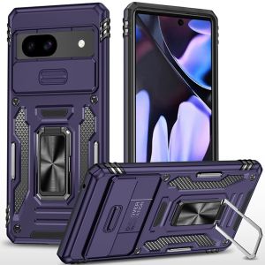 For Google Pixel 9A Utter Tough Metal Ring Movable Camera Window Hybrid Case Cover - Dark Purple