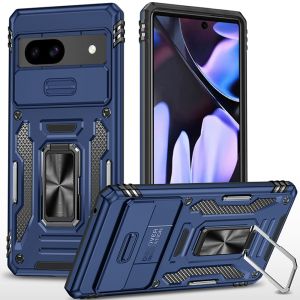 For Google Pixel 9A Utter Tough Metal Ring Movable Camera Window Hybrid Case Cover - Navy blue