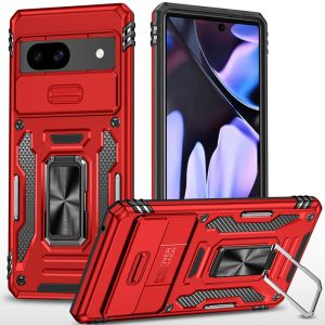 For Google Pixel 9A Utter Tough Metal Ring Movable Camera Window Hybrid Case Cover - Red