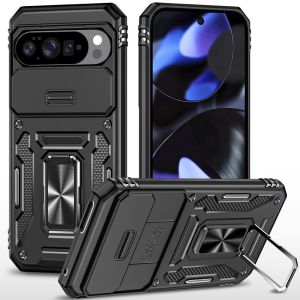 For Google Pixel 10/10 Pro Utter Tough Metal Ring Movable Camera Window Hybrid Case Cover - Black