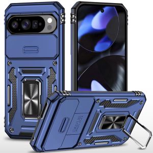 For Google Pixel 10/10 Pro Utter Tough Metal Ring Movable Camera Window Hybrid Case Cover - Navy blue
