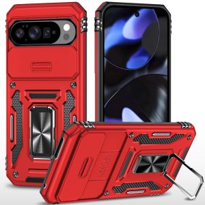For Google Pixel 10/10 Pro Utter Tough Metal Ring Movable Camera Window Hybrid Case Cover - Red