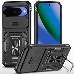 For Google Pixel 11 / 11 Pro Utter Tough Metal Ring Movable Camera Window Hybrid Case Cover - Black