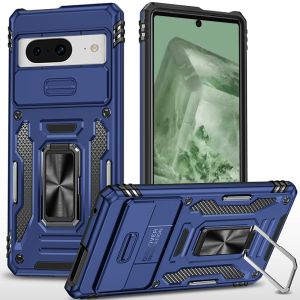 For Pixel 8A Utter Tough Metal Ring Movable Camera Window Hybrid Case Cover - Navy blue