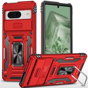 For Pixel 8A Utter Tough Metal Ring Movable Camera Window Hybrid Case Cover - Red