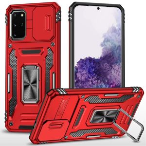 For Samsung Galaxy s20 Plus s20+ s11 6.7inch Utter Tough Metal Ring Movable Camera Window Hybrid Case Cover - Red