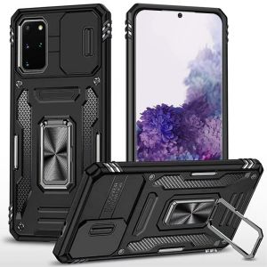 For Samsung Galaxy s20 Ultra s11 Plus s11+ 6.9inch Utter Tough Metal Ring Movable Camera Window Hybrid Case Cover - Black