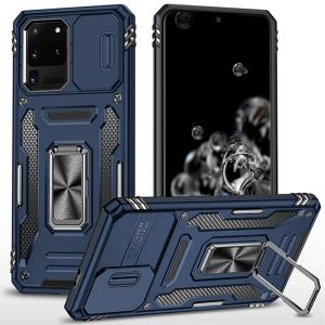 For Samsung Galaxy s20 Ultra s11 Plus s11+ 6.9inch Utter Tough Metal Ring Movable Camera Window Hybrid Case Cover - Navy blue