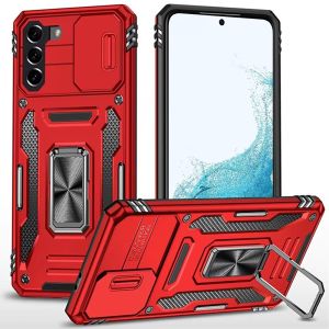 For Samsung Galaxy S22 Utter Tough Metal Ring Movable Camera Window Hybrid - Red