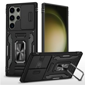 For Samsung S23 Plus Utter Tough Metal Ring Movable Camera Window Hybrid Case Cover - Black