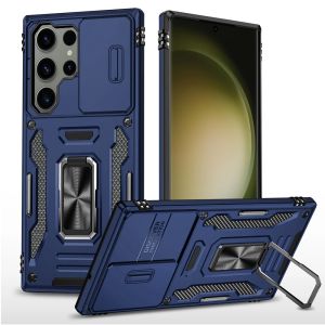 For Samsung S23 Plus Utter Tough Metal Ring Movable Camera Window Hybrid Case Cover - Navy blue