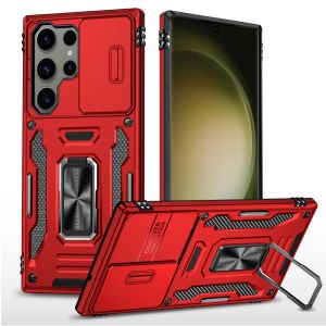 For Samsung S23 Plus Utter Tough Metal Ring Movable Camera Window Hybrid Case Cover - Red