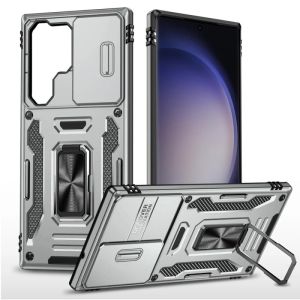 For Samsung Galaxy s24 Plus Utter Tough Metal Ring Movable Camera Window Hybrid Case Cover - Gray