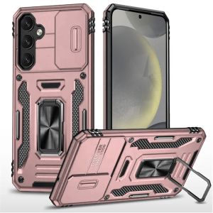 For Samsung S25 Utter Tough Metal Ring Movable Camera Window Hybrid Case Cover - Rose Gold