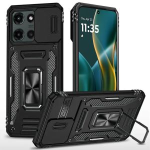 For Moto G Stylus 5G 2026/2025 Utter Tough Metal Ring Movable Camera Window Hybrid Case Cover - Black