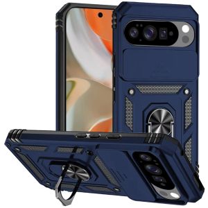 For Pixel 10 Pro XL Well Protective Magentic Ring Stand Camera Protective Cover Case - Blue