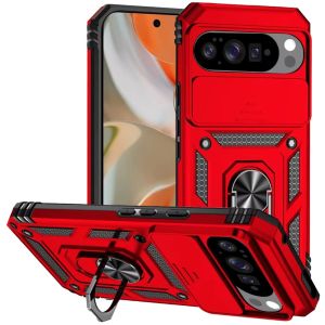 For Pixel 10 Pro XL Well Protective Magentic Ring Stand Camera Protective Cover Case - Red