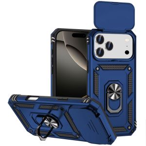 For iPhone 17 Pro Well Protective Magentic Ring Stand Camera Protective Cover Case - Blue
