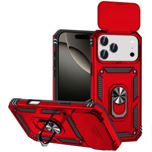 For iPhone 17 Pro Well Protective Magentic Ring Stand Camera Protective Cover Case - Red