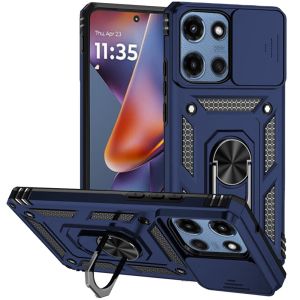 For Motorola Moto G 5G 2025 Well Protective Magentic Ring Stand Camera Protective Cover Case - Blue
