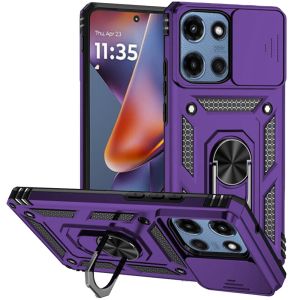 For Motorola Moto G 5G 2025 Well Protective Magentic Ring Stand Camera Protective Cover Case - Dark Purple