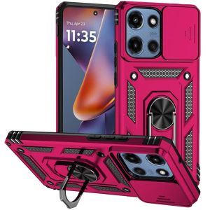 For Motorola Moto G 5G 2025 Well Protective Magentic Ring Stand Camera Protective Cover Case - Hot Pink