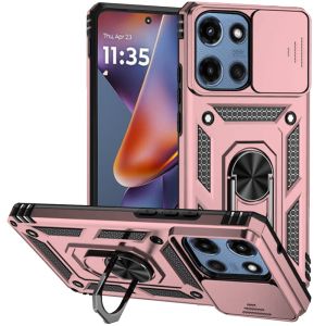 For Motorola Moto G 5G 2025 Well Protective Magentic Ring Stand Camera Protective Cover Case - Rose Gold