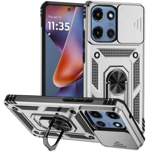 For Motorola Moto G 5G 2025 Well Protective Magentic Ring Stand Camera Protective Cover Case - Silver