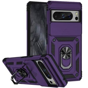 For Google Pixel 8 Pro 5G Well Protective Magentic Ring Stand Camera Protective Cover Case - Purple