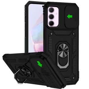 For Samsung Galaxy A36 Well Protective Magentic Ring Stand Camera Protective Cover Case - Black