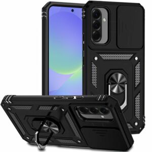 For Samsung Galaxy A57 Well Protective Magentic Ring Stand Camera Protective Cover Case - Black