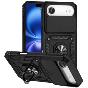 For iPhone 17 Air Well Protective Magentic Ring Stand Camera Protective Cover Case - Black