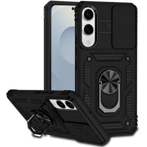 For Samsung Galaxy s25 Edge Well Protective Magentic Ring Stand Camera Protective Cover Case - Black