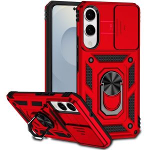 For Samsung Galaxy s25 Edge Well Protective Magentic Ring Stand Camera Protective Cover Case - Red