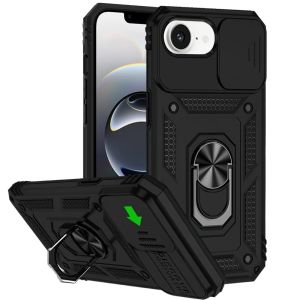 For iPhone 17E / 16E / SE4 Well Protective Magentic Ring Stand Camera Protective Cover Case - Black