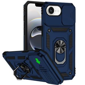For iPhone 16E (E edition) / SE4 (2025) Well Protective Magentic Ring Stand Camera Protective Cover Case - Blue