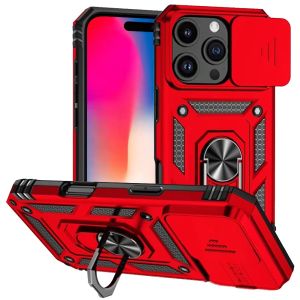 For iPhone 16 Pro 6.3 inch Well Protective Magentic Ring Stand Camera Protective Cover Case - Red