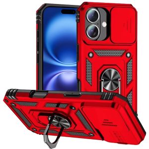 For iPhone 17 Well Protective Magentic Ring Stand Camera Protective Cover Case - Red