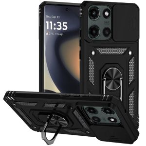 For Motorola Edge 2025 Well Protective Magentic Ring Stand Camera Protective Cover Case - Black